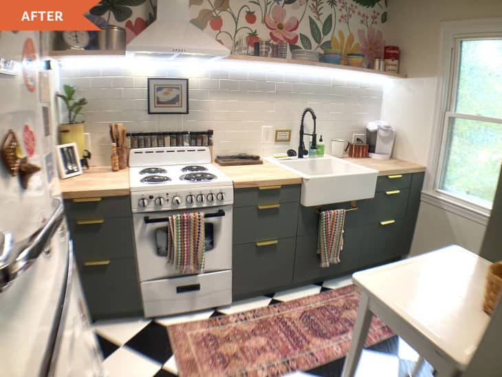 Small Kitchen Redo with Floral Wallpaper - Before and After Photos